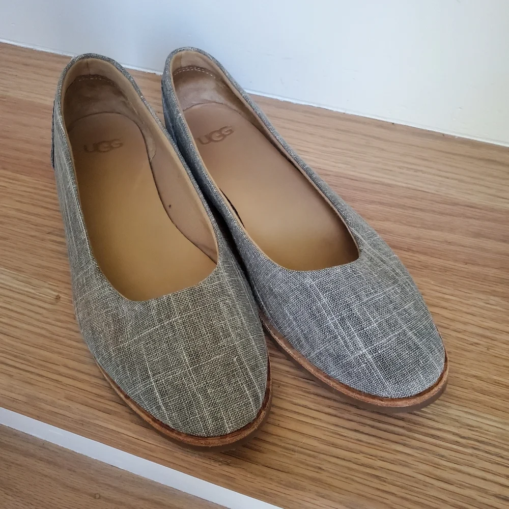 UGG Gray Canvas and Leather Flats - Picture 1 of 12